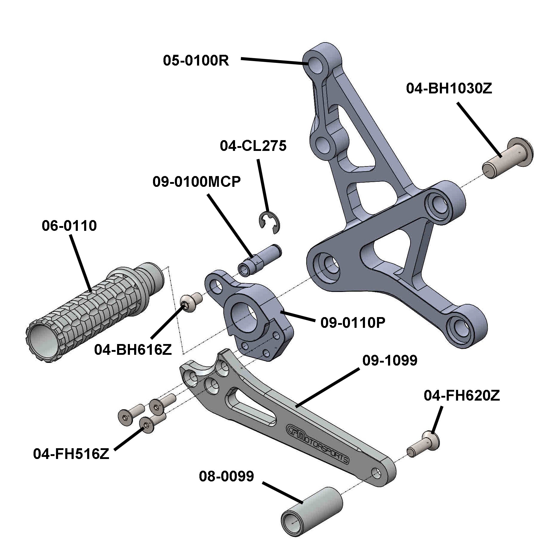 05-0100B Kawasaki ZX6/ZX7/ZX9 Rearset 05-0100B Kawasaki ZX6/ZX7/ZX9 Rearset