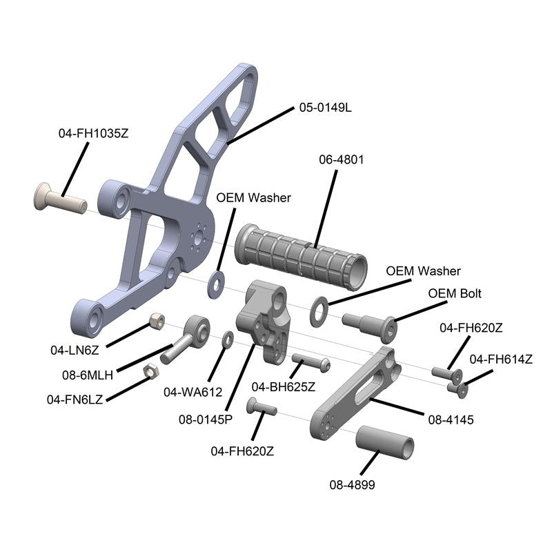 05-0151B Kawasaki ZX636 Complete Rearset Kit - STD/GP Shift