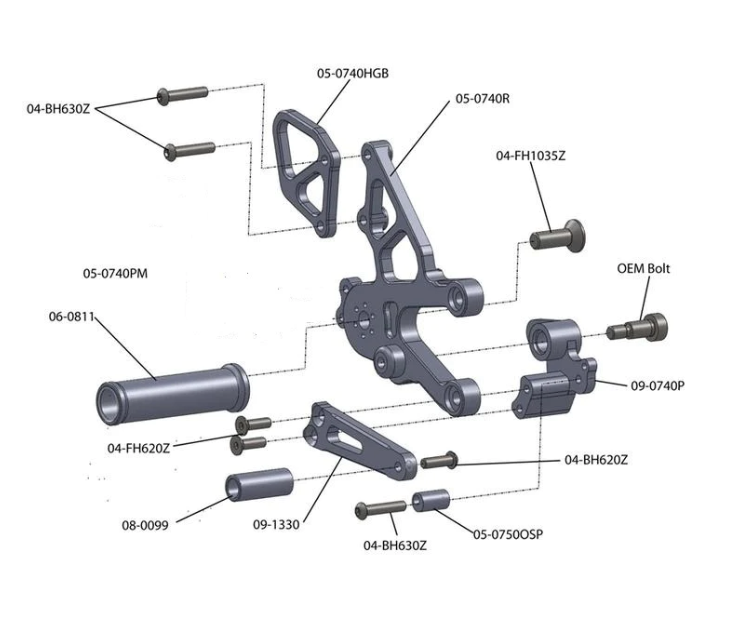 05-0746B Aprilia RSV4 2021-23, Tuono V4 2021-23 STD Shift Complete Rearset  W/Pedals