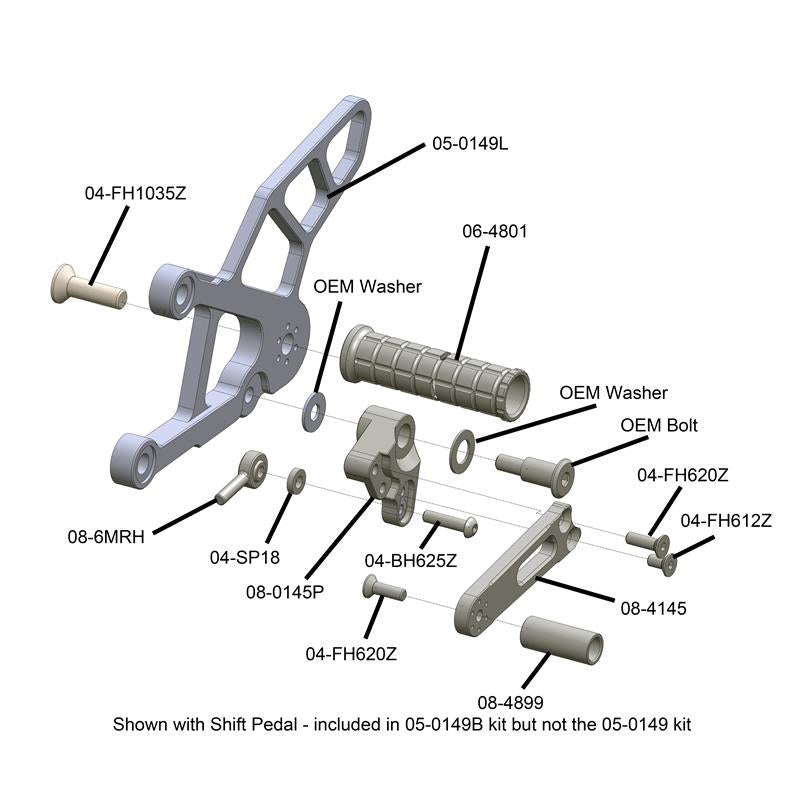 05-0149 Kawasaki ZX-6R Rearset w/Brake Pedal