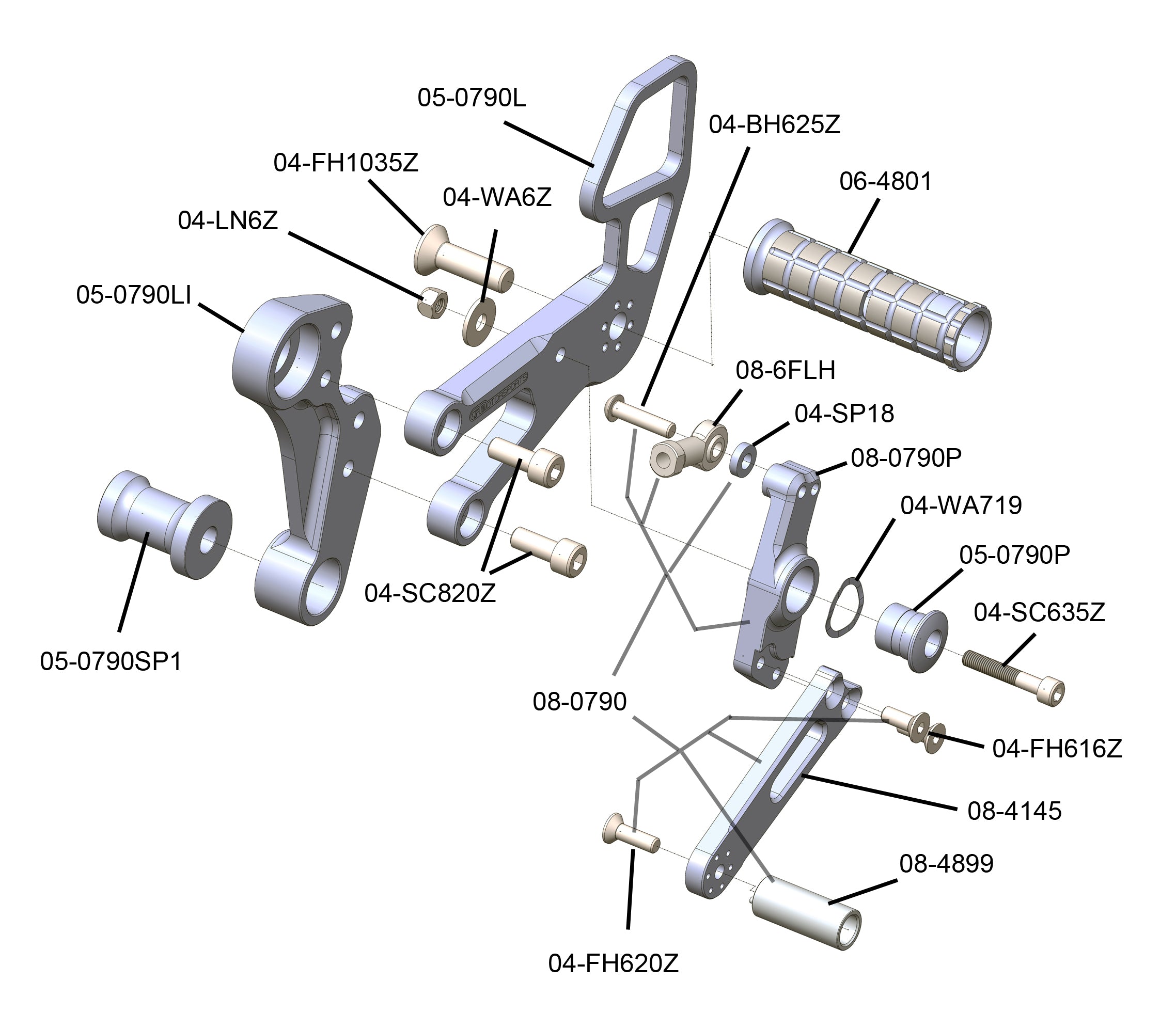 05-0790B KTM Duke790, Duke890 Adjustable Rear Set Kit Complete