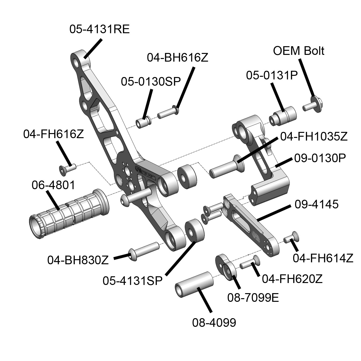 05-4133B Kawasaki Ninja 300 Complete Rearset w/ Pedals